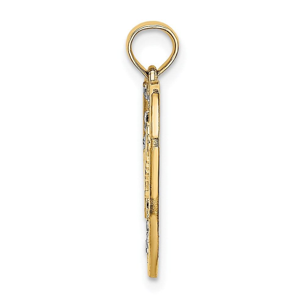 14k w/Rhodium Diamond-cut DREAM  Heart with Stars Charm