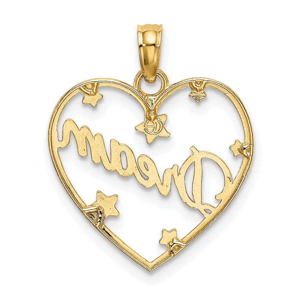 14k w/Rhodium Diamond-cut DREAM  Heart with Stars Charm