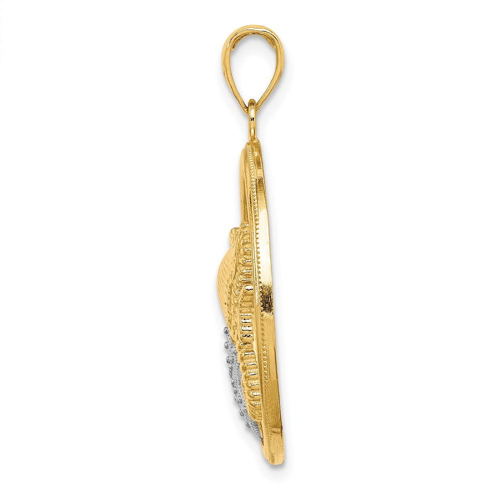 14k with White Rhodium Scallop, Starfish, Seahorse Circle Charm