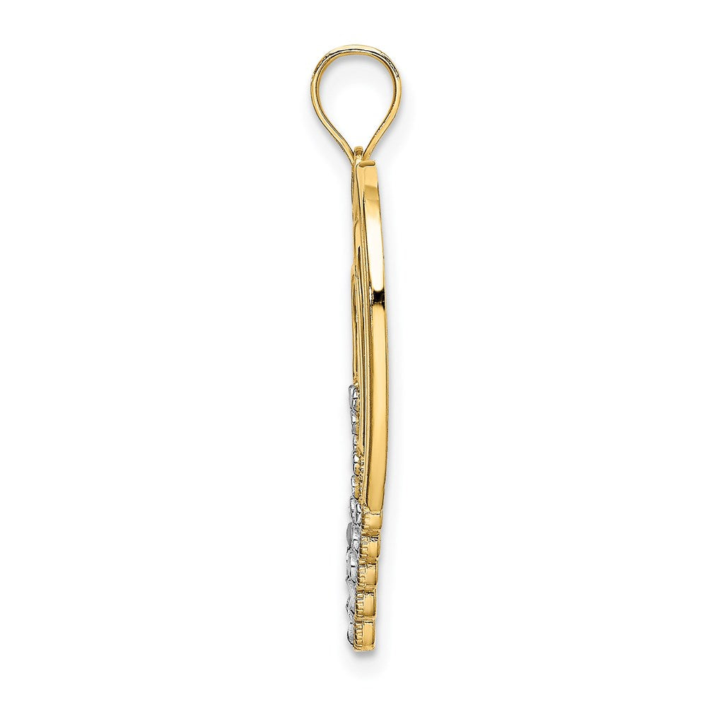 14k w/ Rhodium Diamond-cut Polished 3-Hearts Charm
