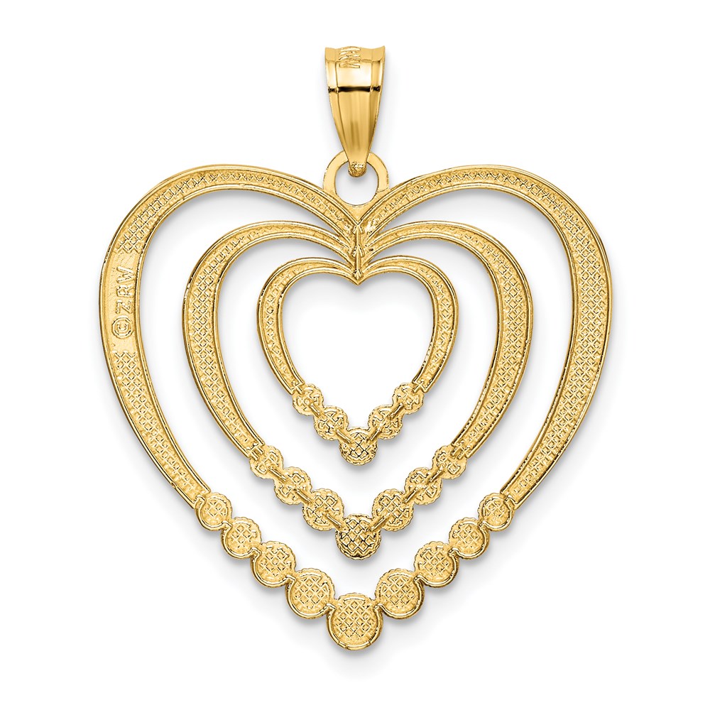 14k w/ Rhodium Diamond-cut Polished 3-Hearts Charm