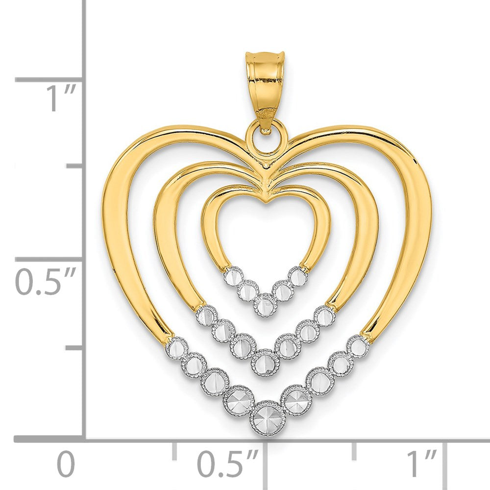 14k w/ Rhodium Diamond-cut Polished 3-Hearts Charm