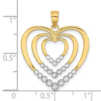 14k w/ Rhodium Diamond-cut Polished 3-Hearts Charm