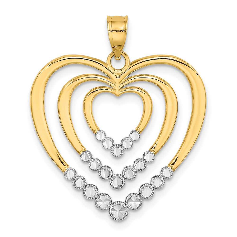 14k w/ Rhodium Diamond-cut Polished 3-Hearts Charm
