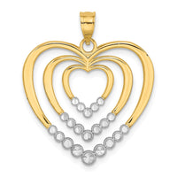 14k w/ Rhodium Diamond-cut Polished 3-Hearts Charm