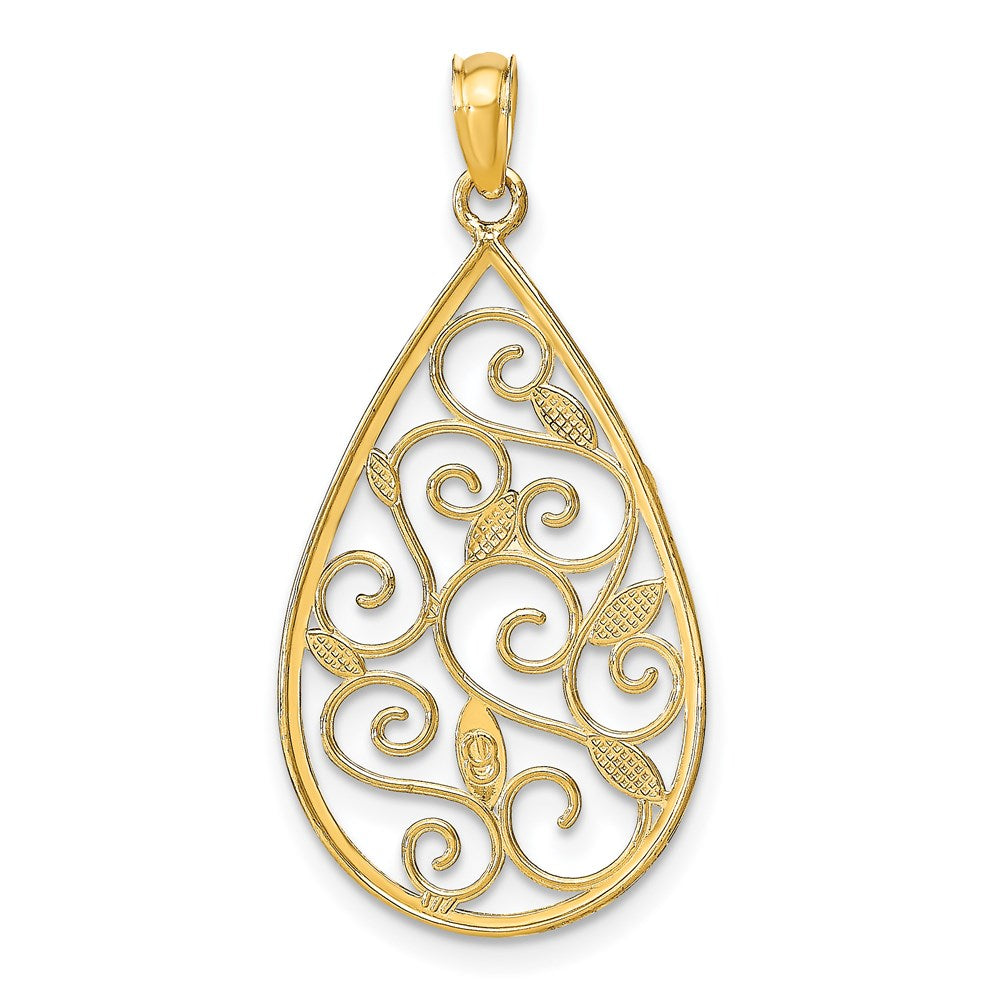 14K w/Rhodium Beaded Filigree D/C Teardrop Charm
