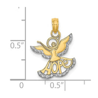14K w/Rhodium Polished/Textured Cut-Out HOPE Angel Charm