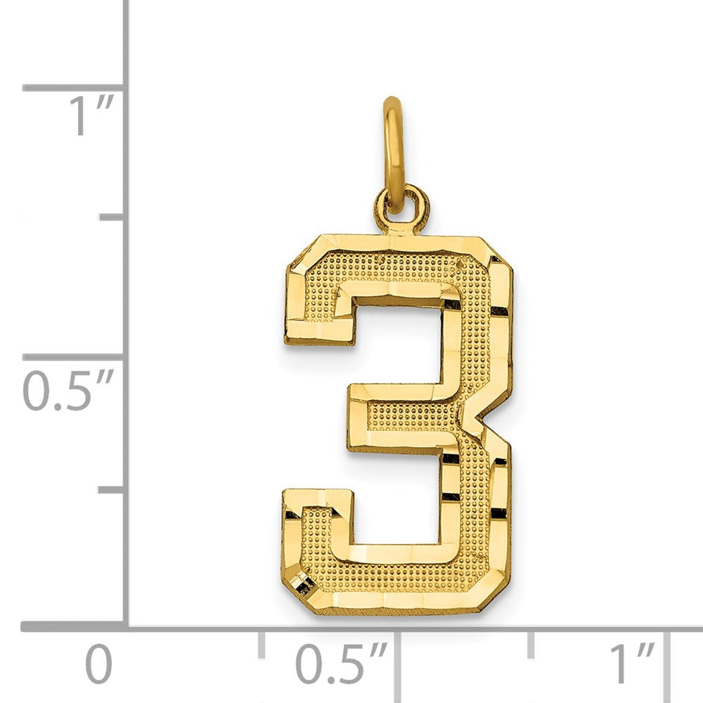 14k Large Brushed Diamond-cut Number 3 Charm