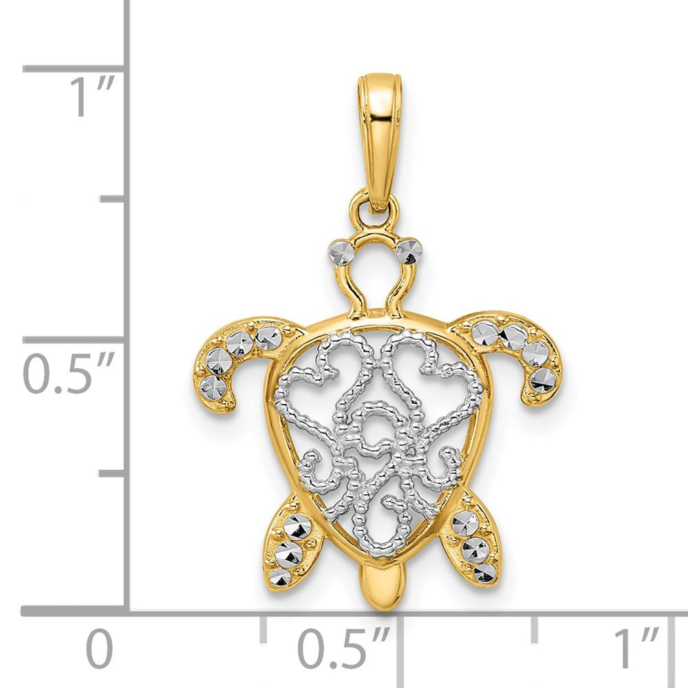 14k and White Rhodium Diamond-cut Filigree Turtle Pendant 4