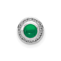 14k White Gold Halo Diamond and Cabochon .47 Emerald Chain Slide