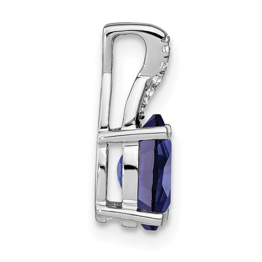 14k White Gold Oval Created Sapphire and Diamond Pendant