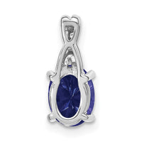 14k White Gold Oval Created Sapphire and Diamond Pendant