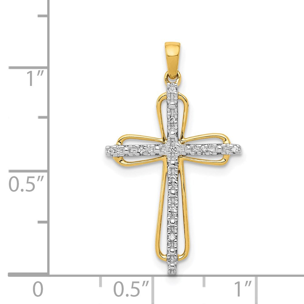 14k & Rhodium .03ct. Diamond Cross Pendant