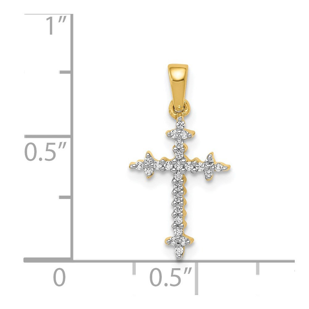 14k and Rhodium 1/10ct. Diamond Fleur de Lis Cross Pendant