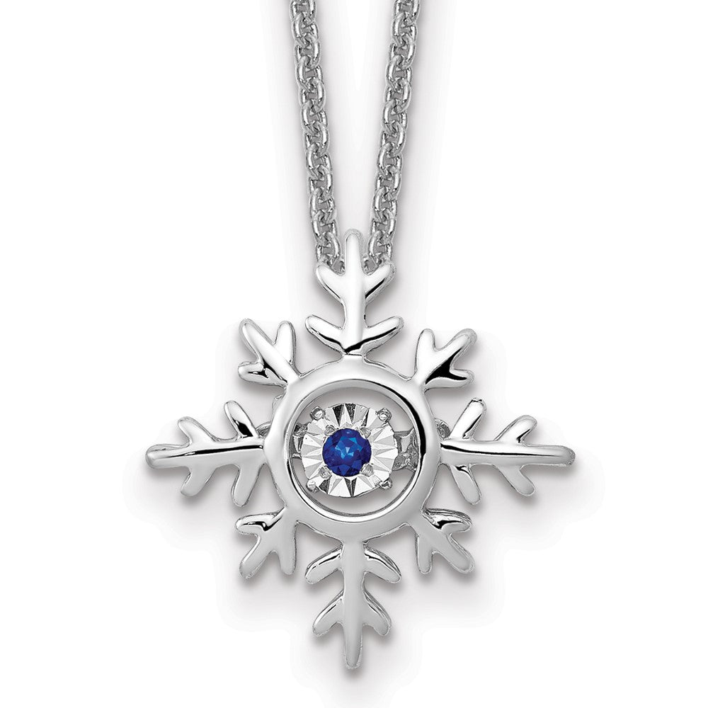 14k White Gold Vibrant Moving Sapphire Snowflake Necklace