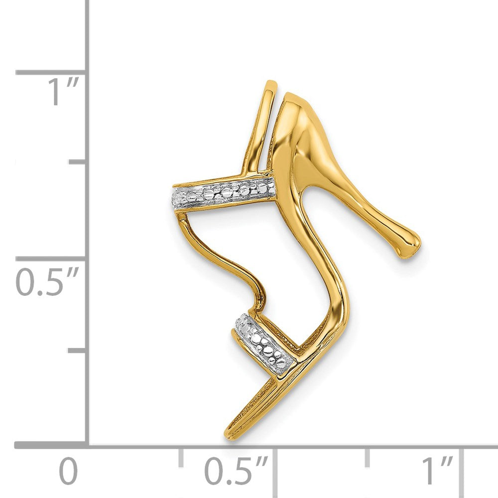 14k and Rhodium Solid 3-D .01ct Diamond High Heel Charm