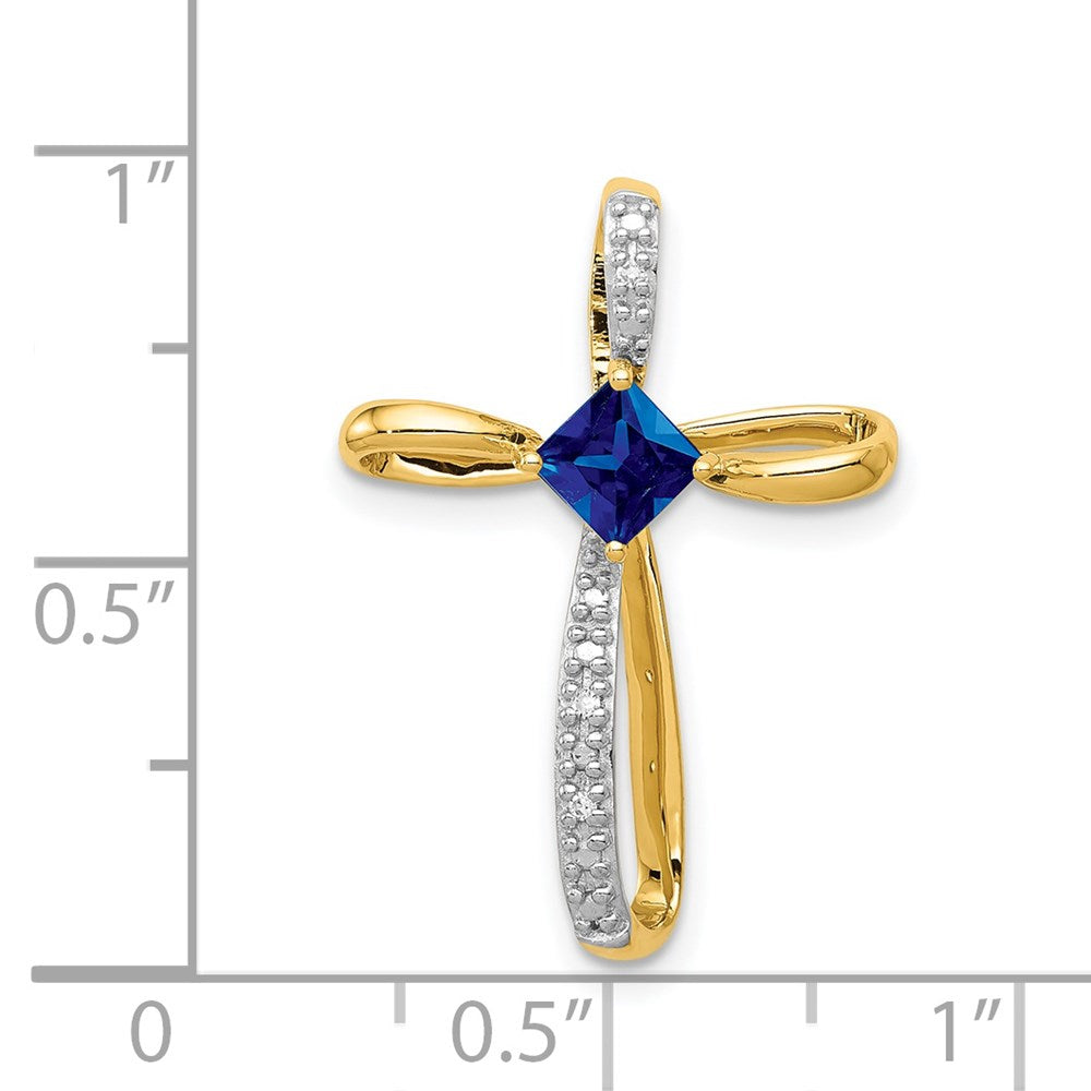 14k w/Rhodium Lab Created Sapphire and Diamond Cross Slide