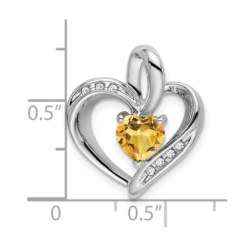 14k White Gold Citrine and Diamond Heart Pendant