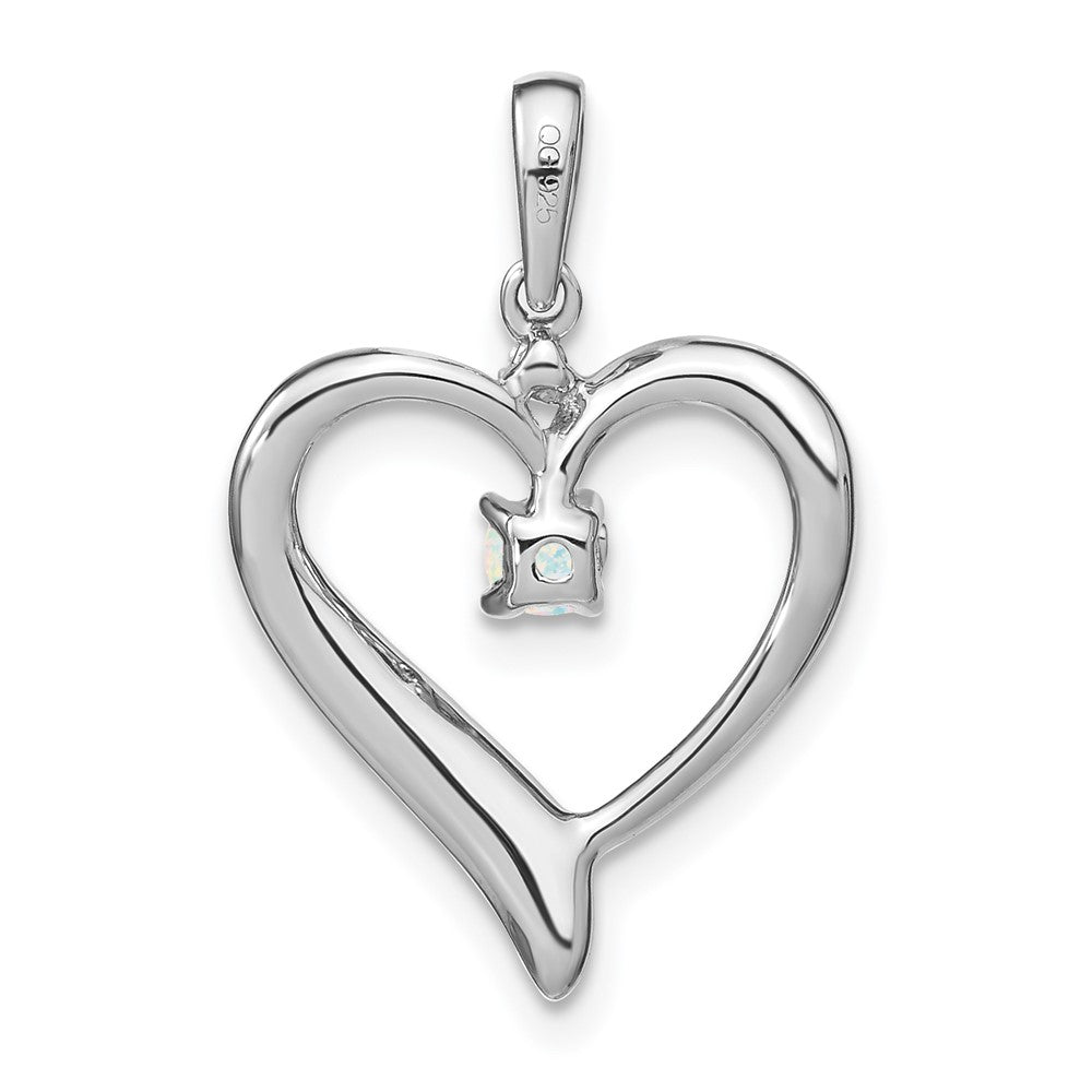 14k White Gold Created Opal and Diamond Heart Pendant