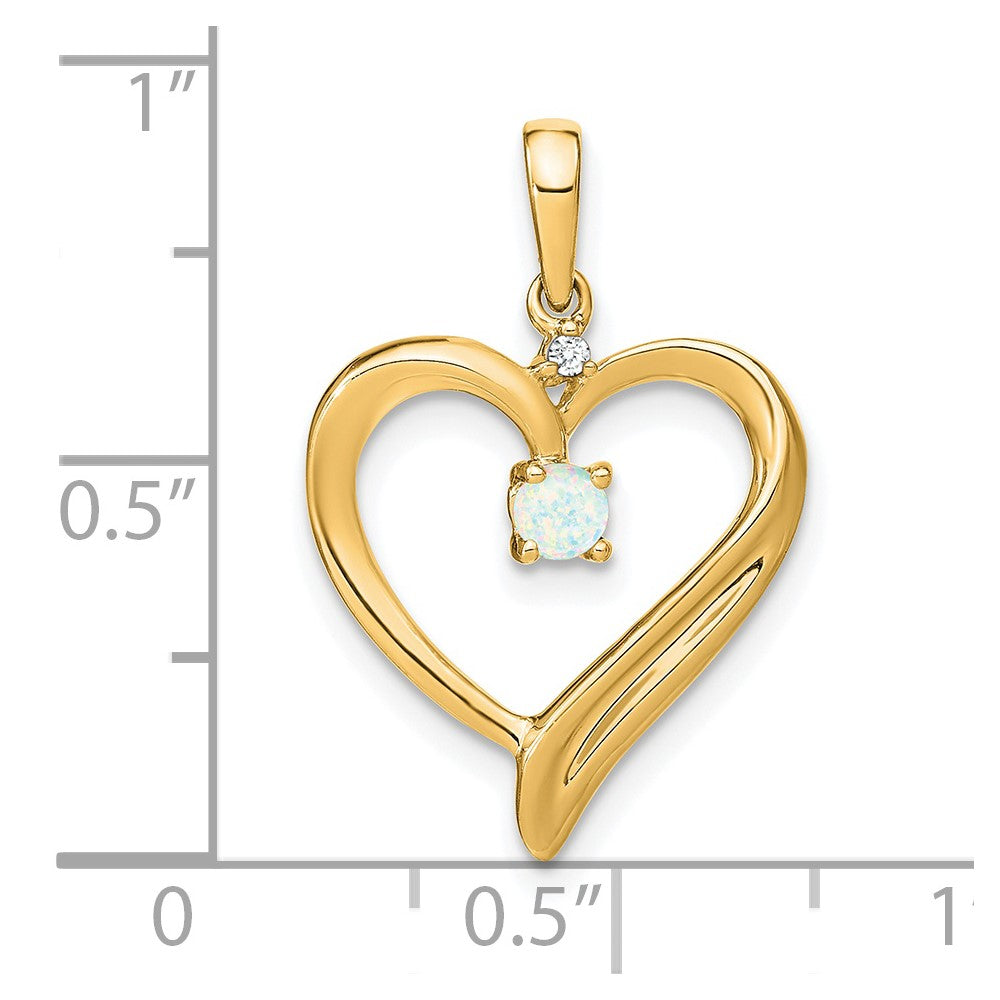 14k Created Opal and Diamond Heart Pendant
