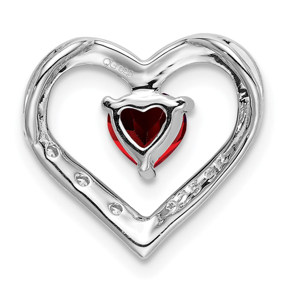 14k White Gold Garnet and Diamond Heart Pendant