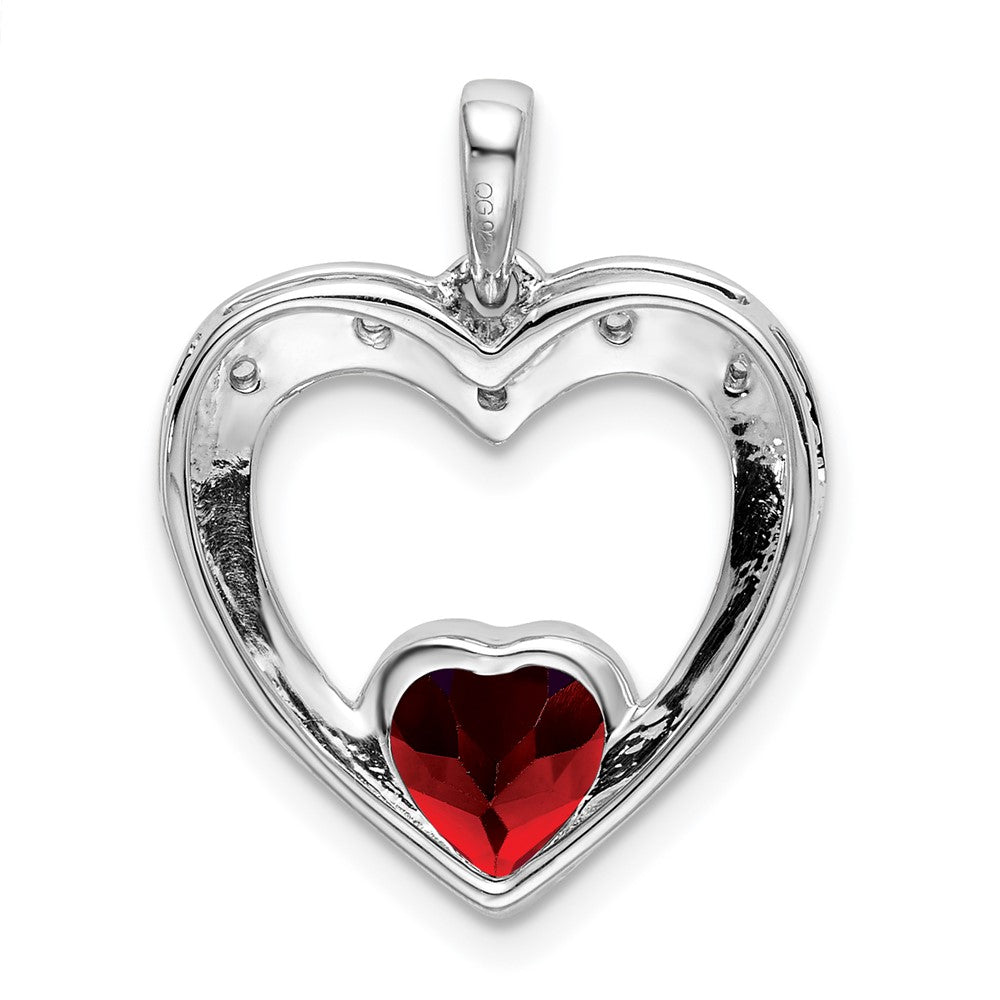 14k White Gold Garnet and Diamond Heart Pendant