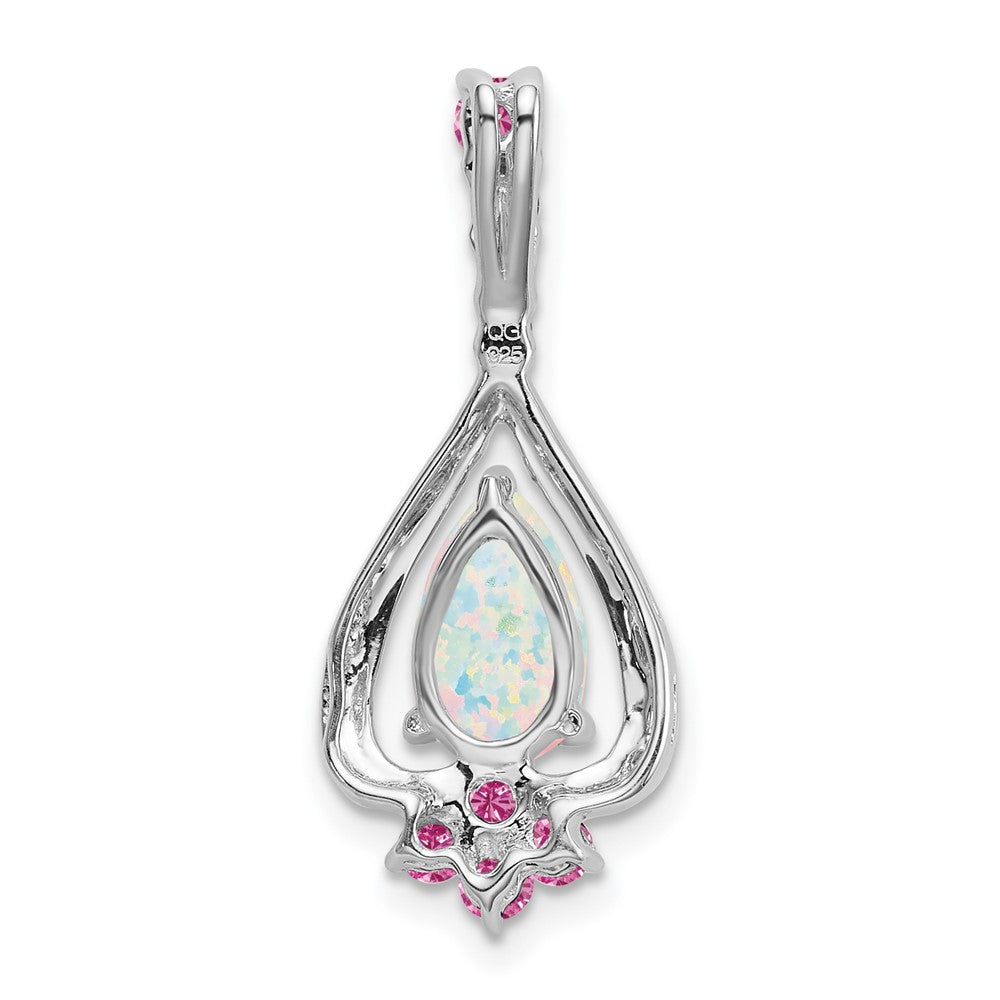 14k White Gold Pear Created Opal/Created Pink Sapphire Pendant