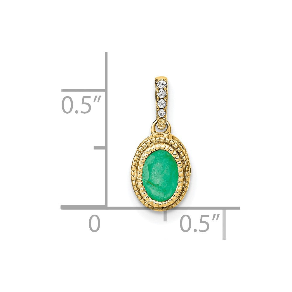 14k Oval Emerald and Diamond Pendant