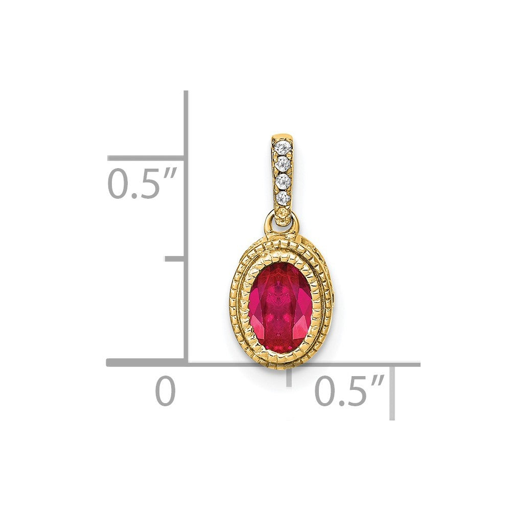 14k Oval Ruby and Diamond Pendant