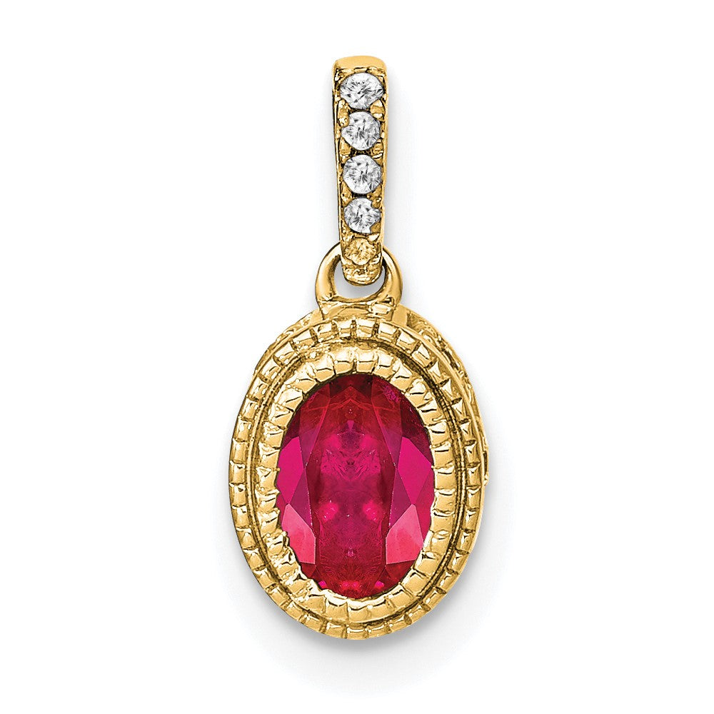 14k Oval Ruby and Diamond Pendant
