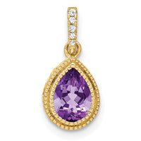 14k Pear Amethyst and Diamond Pendant