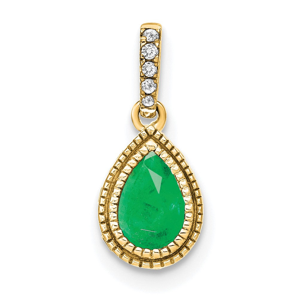 14k Pear Emerald and Diamond Pendant
