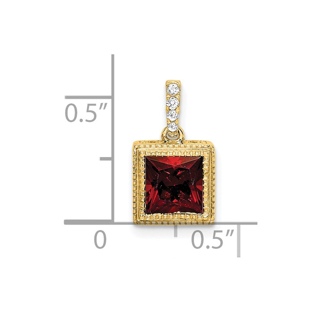 14k Square Garnet and Diamond Pendant