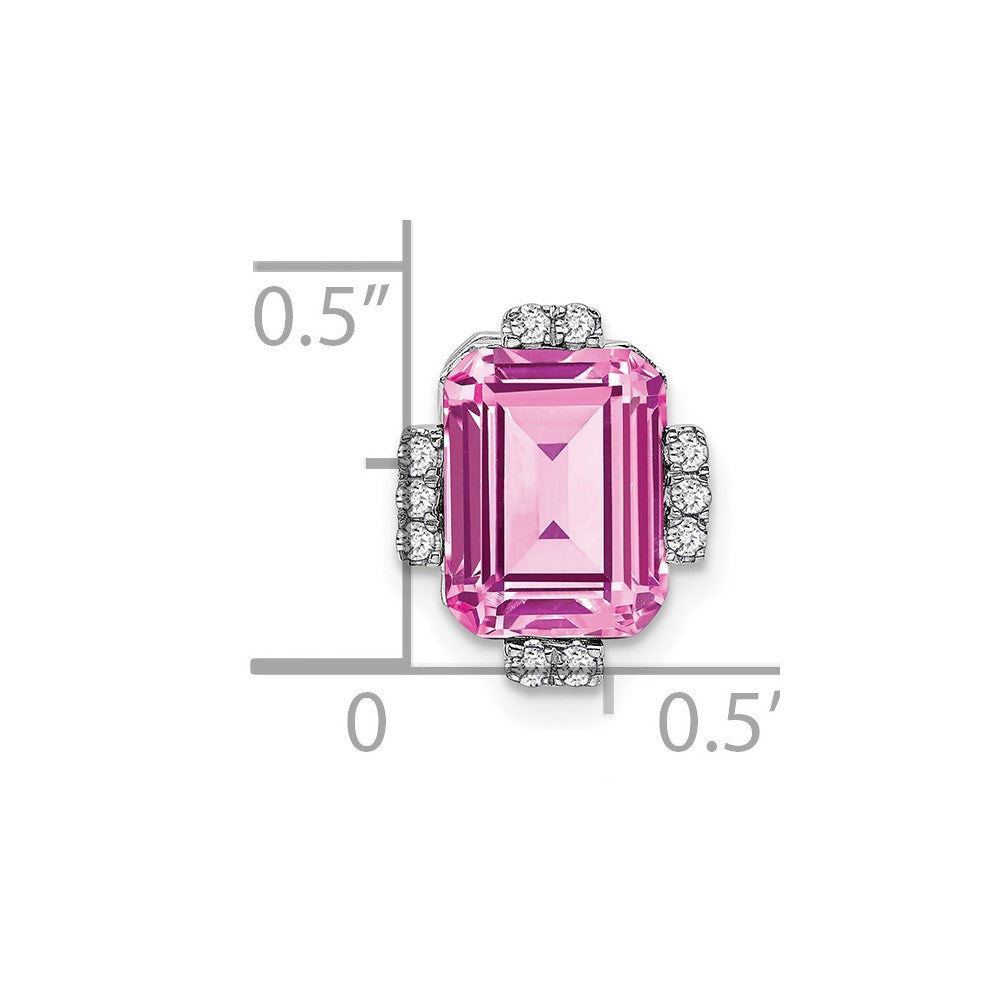 14k White Gold Octagon Created Pink Sapphire/Diamond Chain Slide