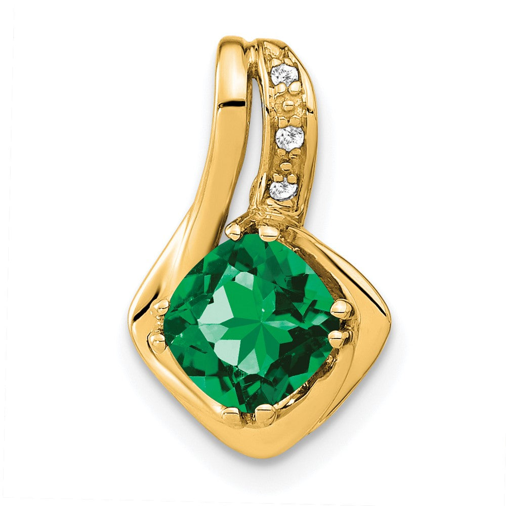 14k Created Emerald and Diamond Chain Slide Pendant