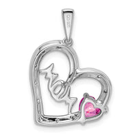 14k White Gold Pink Sapphire and Diamond MOM Heart Pendant