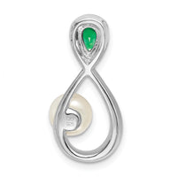 14k White Gold Emerald/FWC Pearl/Diamond Infinity Chain Slide