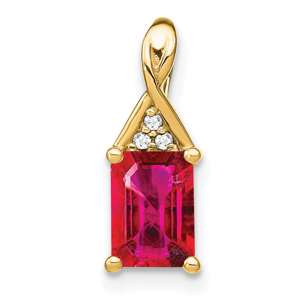 14k Emerald-shape Ruby and Diamond Pendant