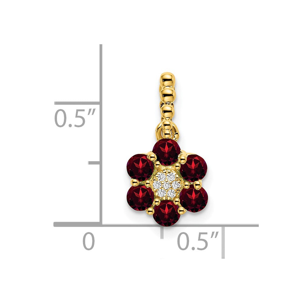 14k Garnet and Diamond Floral Pendant