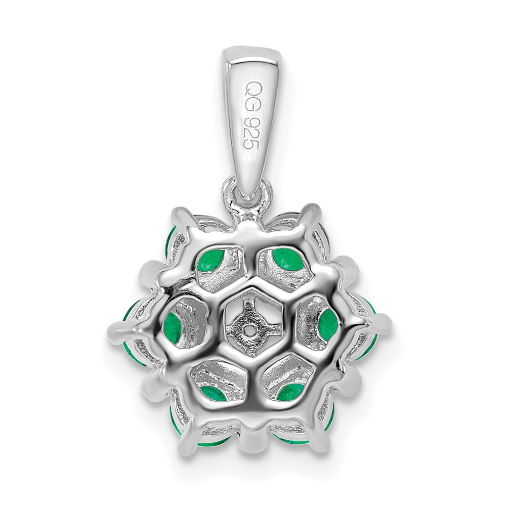 14k White Gold Emerald and Diamond Floral Pendant