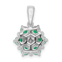 14k White Gold Emerald and Diamond Floral Pendant