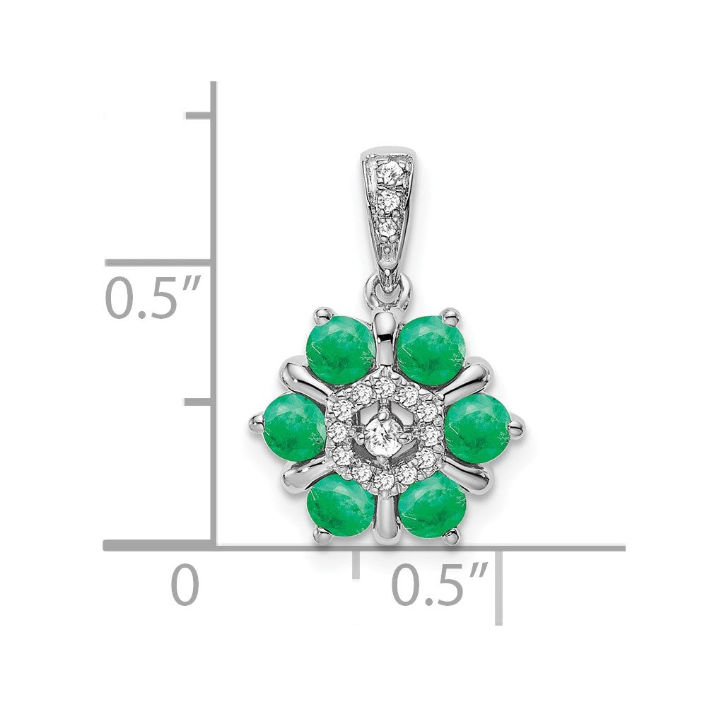 14k White Gold Emerald and Diamond Floral Pendant