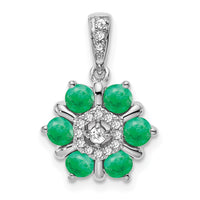 14k White Gold Emerald and Diamond Floral Pendant