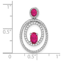 14k White Gold Ruby and Diamond Oval Pendant