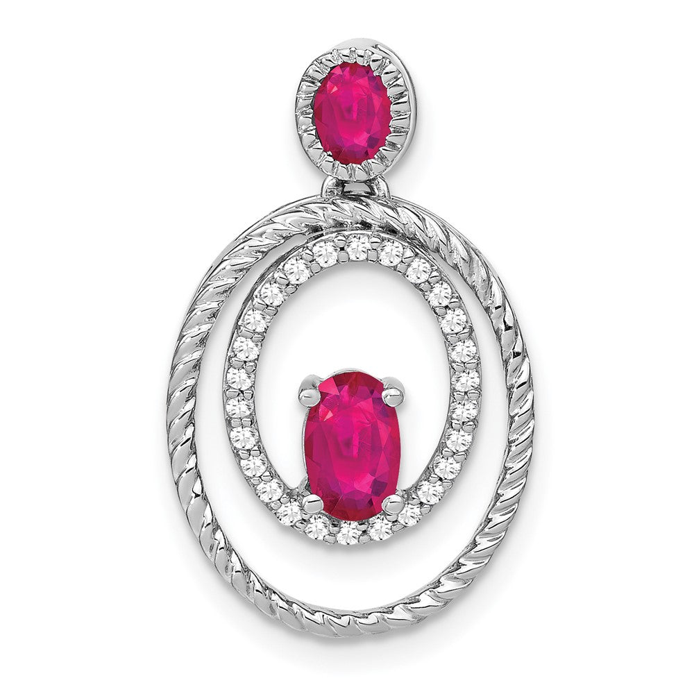 14k White Gold Ruby and Diamond Oval Pendant