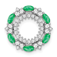 14k White Gold Emerald and Diamond Circle Chain Slide
