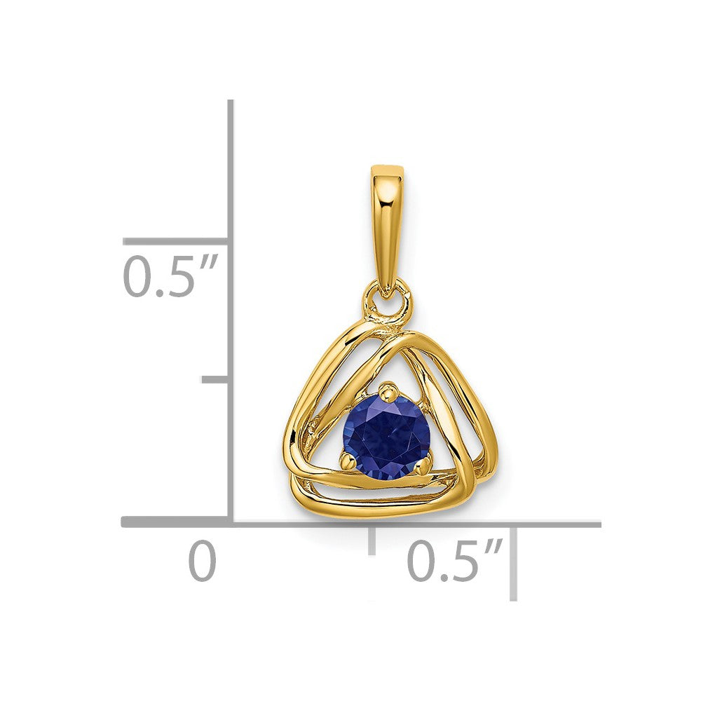 14k Created Sapphire Triangle Pendant