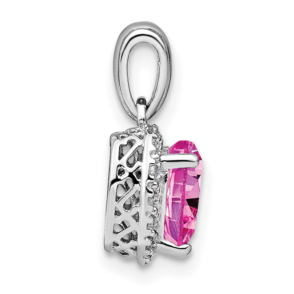 Sterling Silver Created Pink Sapphire and Diamond Pendant
