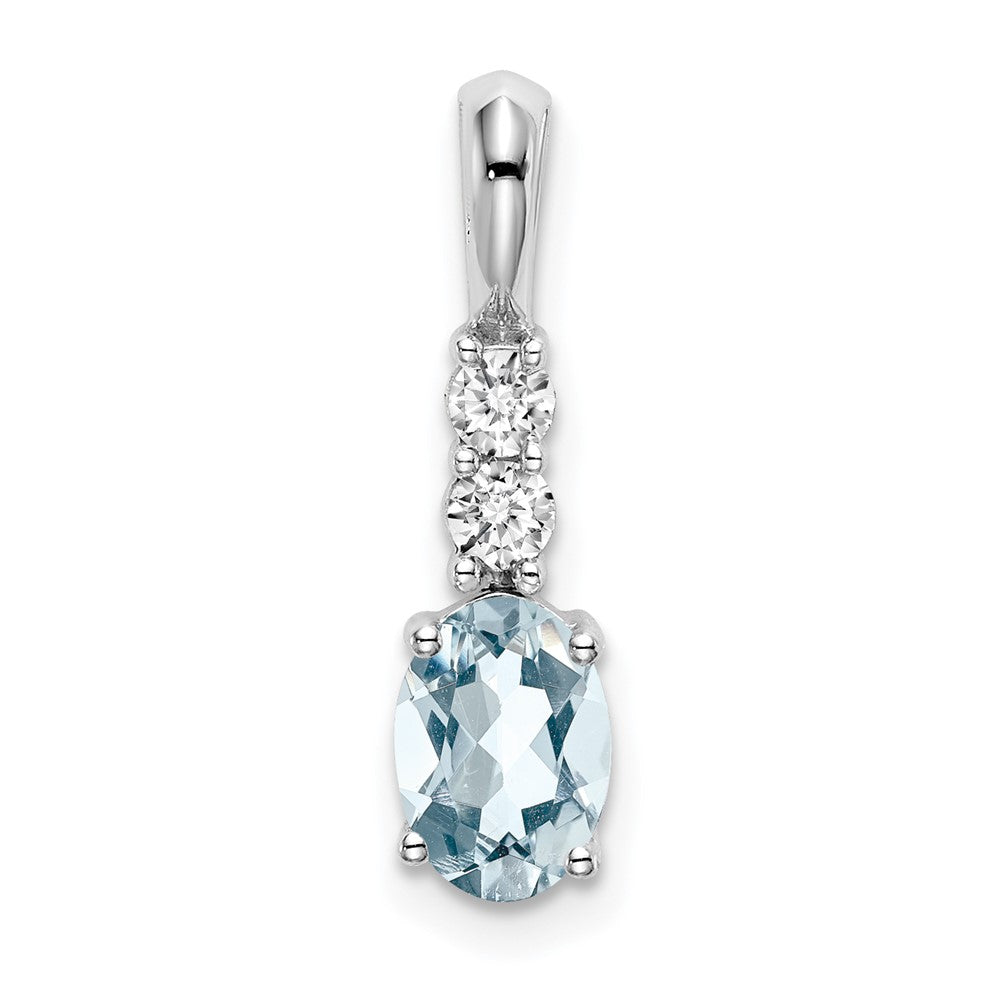14k White Gold Oval Aquamarine and Diamond Pendant