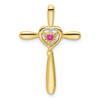 10k Pink Tourmaline Cross w/Heart Chain Slide